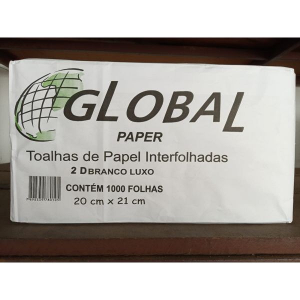 PAPEL TOALHA BRANCO 2D LUXO GLOBAL 20X21 CM C/ 1.000