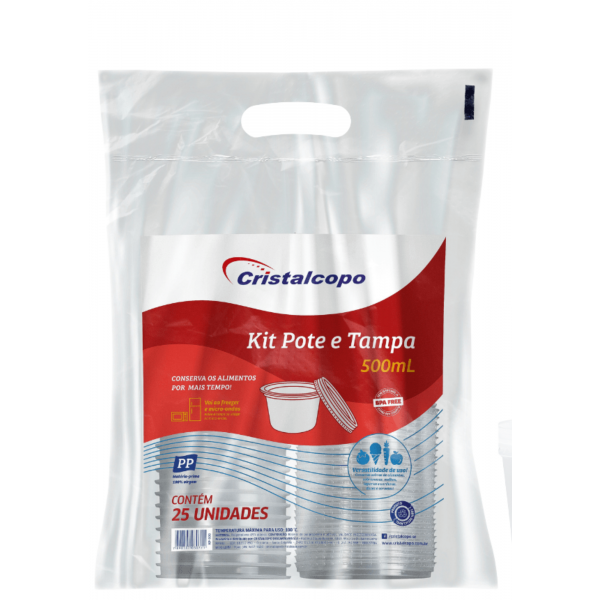 KIT POTE E TAMPA 500 ML C/ 25 UN REDONDO