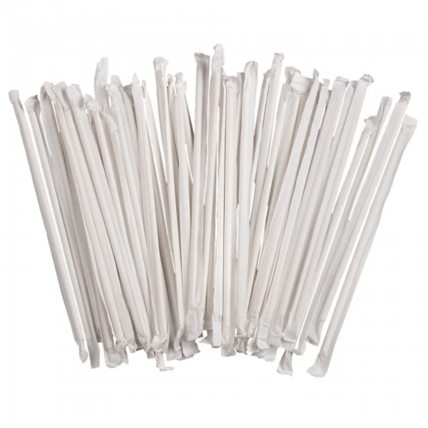 CANUDO DE PAPEL ECOLÓGICO BIODEGRADÁVEL BRANCO - 19CM X 8MM  C/100UNI